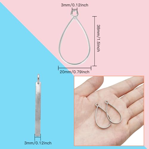 Oubaka 50pcs Open Bezel Pendants Open Back Frame Pendant Hollow Frame Pendants Open Bezels Geometric Pressed Flower Frame for Resin Casting,Jewelry Making,DIY Crafts(White K,Teardrop) - color: White K;Teardrop