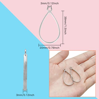 Oubaka 50pcs Open Bezel Pendants Open Back Frame Pendant Hollow Frame Pendants Open Bezels Geometric Pressed Flower Frame for Resin Casting,Jewelry Making,DIY Crafts(White K,Teardrop) - color: White K;Teardrop