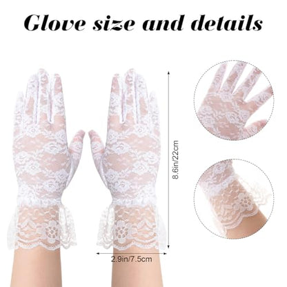 Avxdbr 4 Pieces Pearl Jewelry Lace Gloves Set for Women Girls | Petite Fit Faux Pearl Necklace Adjustable Chain Earrings Stretch Bracelet Lace Gloves for Wedding Tea Party Prom Formal