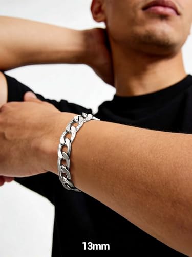 PROSTEEL Bracelets for Men, Figaro/Cuban Mens Bracelet, Silver/Gold/Black | 6/9/13mm Width, 7.5/8.3/9" Length, Stainless Steel Mens Bracelet, Durable & Non Tarnish, Chunky Jewelry with Gift Box - style: G 13mm-Cuban-Silver