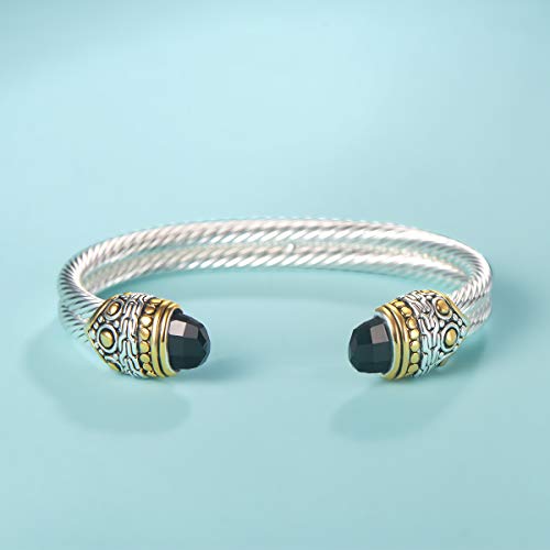 Designer Inspired Jewelry Double Cable Wire Facet CZ Antique Bangle Elegant Beautiful - color: Black