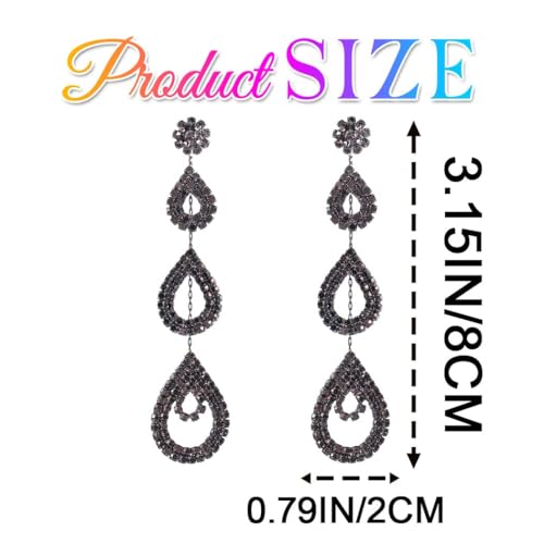 Catery Long Rhinestone Earrings Silver Pageant Earrings Dangling for Women Wedding - color: Black
