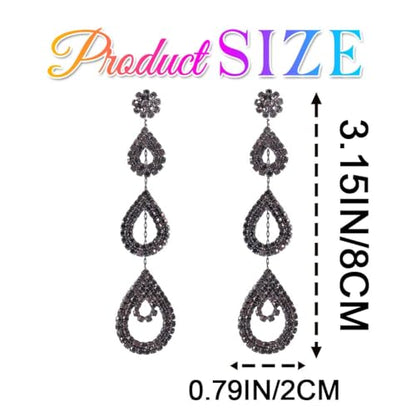 Catery Long Rhinestone Earrings Silver Pageant Earrings Dangling for Women Wedding - color: Black