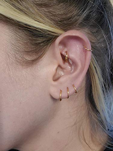 18g 20g 22g Nose Rings Hoops Silver Gold Hoop Nose Ring Surgical Steel Hypoallergenic Cartilage Hoop Earring Thin Helix Earring Hoops Tiny Small Lip Rings Piercing Jewelry 6mm 8mm 10mm - color: Gold 22g 8mm