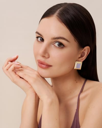 18K Gold Plated Burgundy Maroon Black Large Chunky Thin Ribbed Chamfered Square Geometric Dangle Stud Statement Earrings for Women by SNGIA , Big Tropical Button Bohemian Handmade Trendy Baroque Enamel Vacation Summer Chandelier Drop Jewelry Gifts, Rectan
