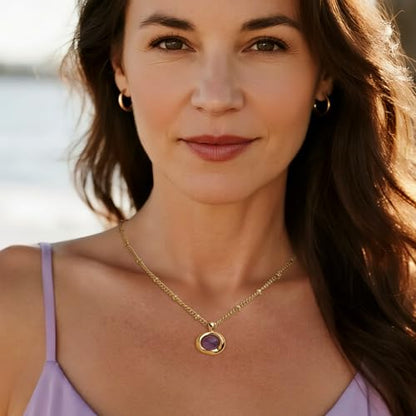 Jean Beau Gold Stone Pendant Necklaces for Women, Chunky Gemstone Dangle Necklace Wedding Prom Fashion Jewelry Gift - color: Amethyst Purple