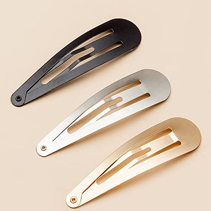 Clips for Hair 40 Pcs 2.75 Inch Metal Barrettes Large Black Snap Hair Clips | 7cm big snap clips for women girls 40 pack black hairpins diy craft hair accessory - color: Black