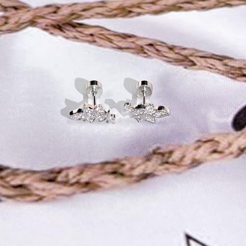 Crystal Leaf Cartilage Tiny Stud Earrings Stainless Steel Cubic Zirconia Leaves Flower Screw Flat Back Tragus Helix Studs Earring for Women Girls Men Dainty Jewelry Gifts 18G - color: Silver