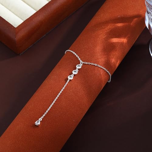 Lariat Gold Necklaces for Women Trendy Dainty Long Necklace 14k Gold Plated/Silver Layered Drop Beaded Chain Necklaces Y-shaped Pendant Necklace Simple Gold Jewelry Gifts - color: Y Rain-Silver