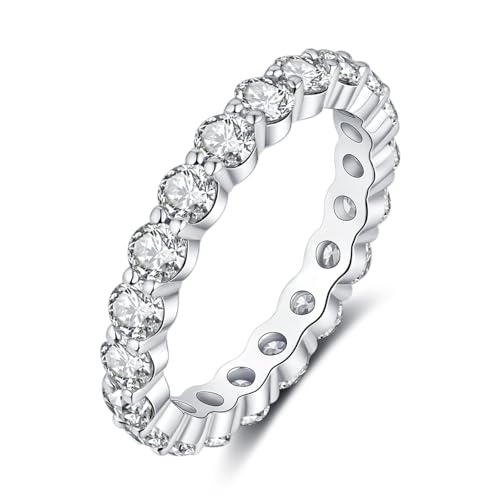 IMOLOVE Moissanite Wedding Band for Women, 3MM 18K White Gold Plated Sterling Silver Full Eternity Ring D Color VVS1 Round Cut Anniversary Promise Jewelry – Shine Bright, Spend Light