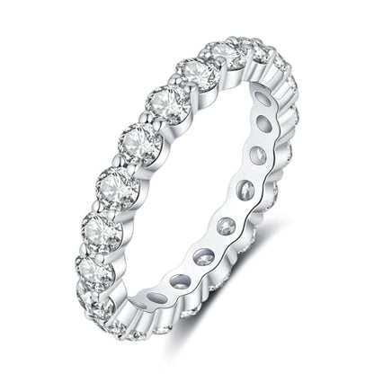 IMOLOVE Moissanite Wedding Band for Women, 3MM 18K White Gold Plated Sterling Silver Full Eternity Ring D Color VVS1 Round Cut Anniversary Promise Jewelry – Shine Bright, Spend Light