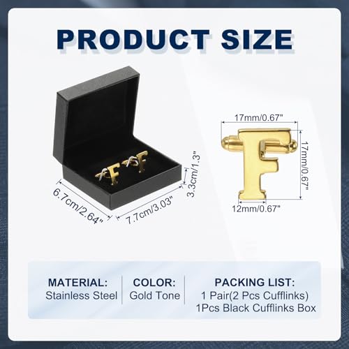 PATIKIL Initial Cufflinks, Classic Alphabet Stainless Steel Men Cuff Links 26 Letters A-Z with Box for Men Father Husband Weddings Gift Business Birthday - style: Letter F