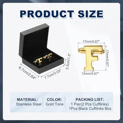 PATIKIL Initial Cufflinks, Classic Alphabet Stainless Steel Men Cuff Links 26 Letters A-Z with Box for Men Father Husband Weddings Gift Business Birthday - style: Letter F