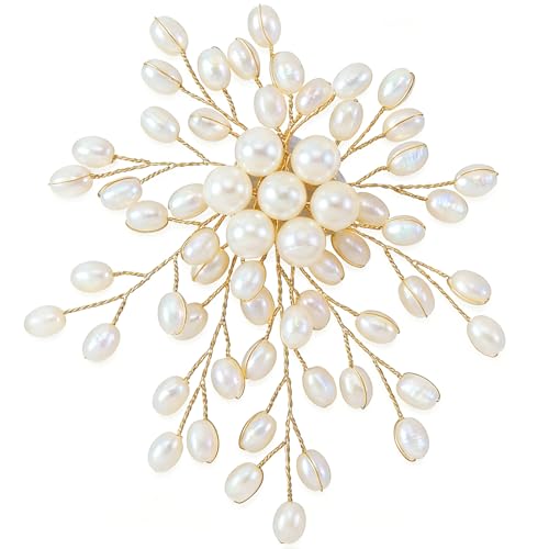 PAGOW Large Pearl Brooches for Women, Fashion Flower Pearl Striking Brooch Pins, Vintage Floral Clustered Pearls Bridal Lapel Costume Pins Decoration for Wedding Party Jewelry - 1pc, White - color: white,style1,1pcs