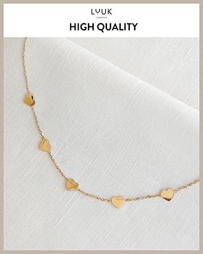 LUUK LIFESTYLE Stainless steel necklace with pendant and HAPPINESS card, 20” adjustable length, lucky charm, friendship chain, Valentine's Day gift, birthday, women's jewelry, silver, gold, rosegold - color: Gold, size: Little hearts