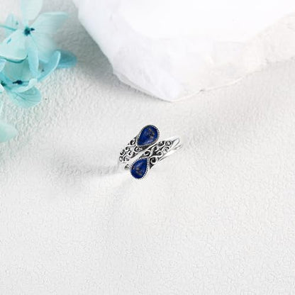 Ring for Women Sterling Silver Adjustable Band Open Rings Jewelry Gifts for Girls - style: Lapis lazuli