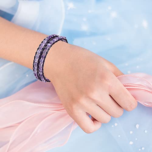 Genuine Stone Wrap Bracelets for Women Natural Crystal Beaded Wrap Bracelet 2/3/5 Adjustable Bohemian Bracelets Jewelry Gifts for Women Mom - color: amethyst(2 wraps)