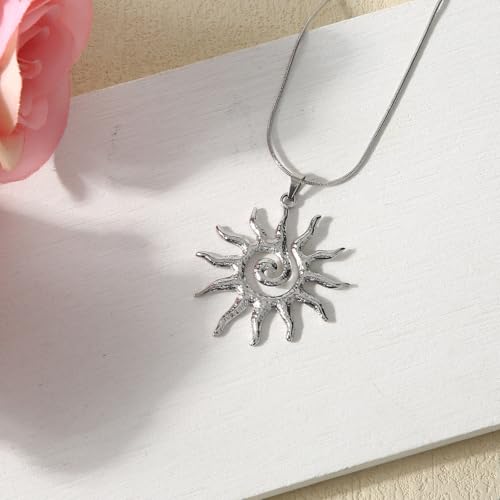 Mikovivi Magical Sun Pendant Necklace for Women, Dainty Gold Sunburst Sunflower Charm Solar Pendant Necklace Elegant Statement Jewelry Gifts