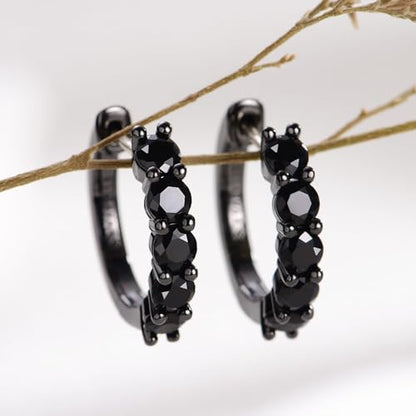 Evabelle Gold Hoop Earrings for Women 14K Real Gold Plated Cubic Zirconia Diamond Hoop Earrings Huggie Hoop Earring Women Earrings Earring for Men 925 Sterling Silver Post Hypoallergenic - color: Hoops 08-Black Ring and Stone