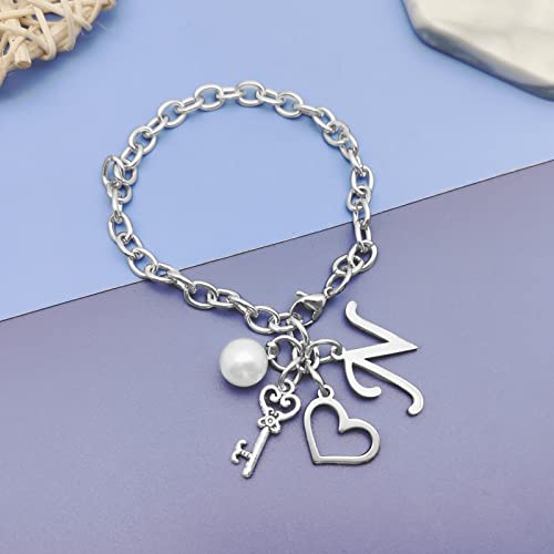Initial A-Z Bracelets Gift for Women Girls Stainless Steel Chain Bracelet 26 Alphabet Jewelry Gifts for Birthday Anniversary Letter Bracelet Monogram Gifts for Sister Friend Girlfriends Mom 8.26 Inch - color: N