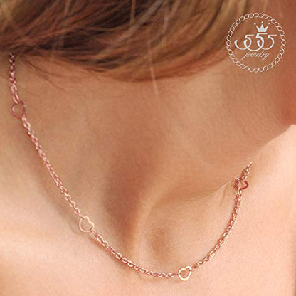 555Jewelry Womens Stainless Steel Mini Multi Heart Love Dainty Chain Necklace - color: Pink Rose Gold