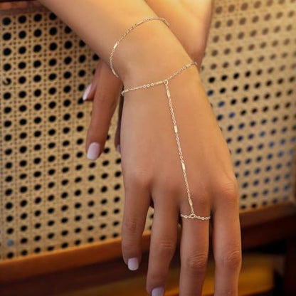 Emibele Gold Bracelets for Women, 18K Gold Plated Hand Chain, Cubic Zirconia Stainless Steel Non Tarnish Hand Chain Bracelet with Finger Ring, Adjustable Trendy Jewelry Valentines Day Gifts for Women - style: Sparkling Chain