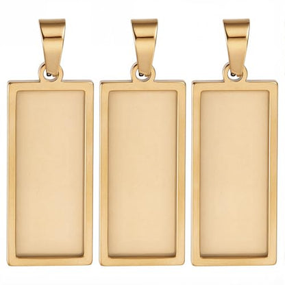 1 Box 10Pcs Stainless Steel Rectangle Pendant Tray Bezel Tray Blanks 31x13mm Gold Charms Pendant Base Cabochon Bezel Blank for Jewelry Making Resin Photo Craft Necklace Bracelets Adults - style: gold rectangle