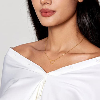 HERIER Cute Heart Necklace Dainty 18k Gold Plated Tiny Heart Pendant Choker Necklaces Small Gold Love Open Heart Chain Necklace for Women Simple Gold Necklace for Women Trendy Jewelry - color: Heart Necklace-Gold