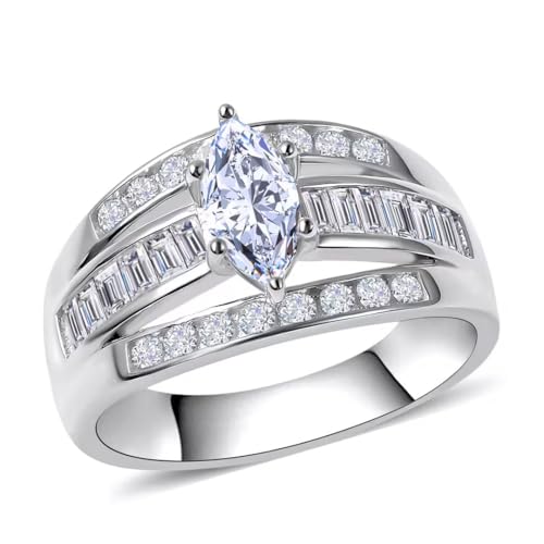 SHOP LC DELIVERING JOY Cubic Zirconia Ring CZ in 925 Sterling Silver - Engagement Rings for Women Promise Rings for Her - Cute Anniversary Statement Cubic Zirconia Jewelry Gifts for Womens 3-4.5 ctw - color: Silver cttw-2.9