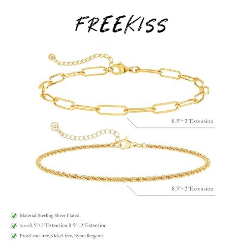 Freekiss Sparkle Glitter Waterproof Ankle Bracelets for Women Trendy | Dainty Layered Anklet for Women Adjustable Womens Anklet Set Stackable Beaded Cuban Link Anklets Beach Jewelry for Women - color: 2 Layered Anklet Paperclip-GD