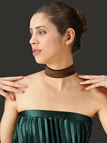 Velvet Choker for Women, Wide 1.5" 90s Ribbon Adjustable 12–18" with Stainless Steel Clasp, Soft Skin-Friendly Velvet — Black - color: Brown