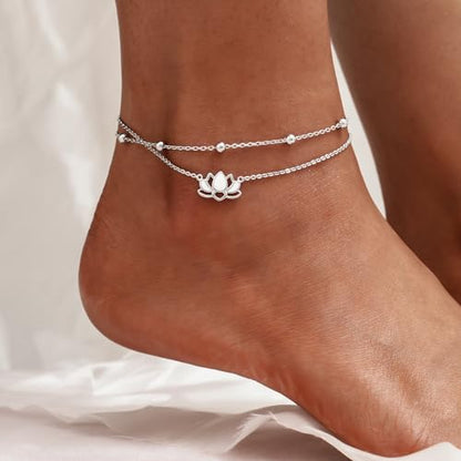 Anklet for Women S925 Sterling Silver Adjustable Foot Charm Ankle Bracelet Anklets Jewelry 9.5-10.5 Inches - color: Yoga Anklet