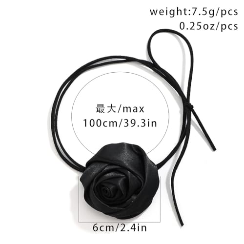 Red Camellia Flower Fabric Choker Necklace for Women Black Rose Floral Rope Statement Necklaces Trendy Costume Outfit Cloth Jewelry Petal Accessories - color: Black