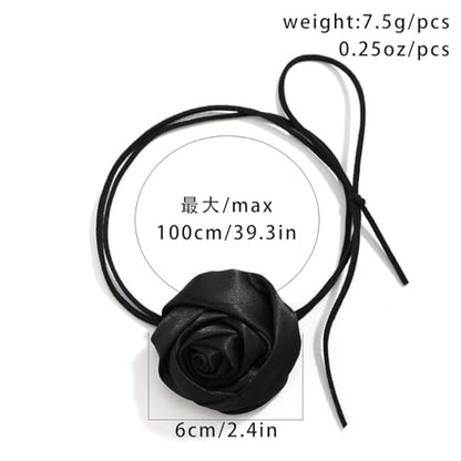 Red Camellia Flower Fabric Choker Necklace for Women Black Rose Floral Rope Statement Necklaces Trendy Costume Outfit Cloth Jewelry Petal Accessories - color: Black