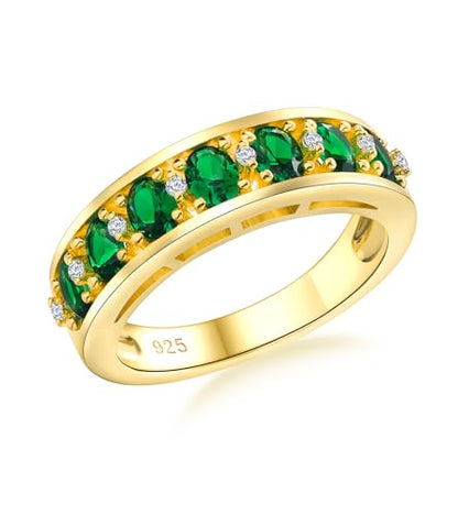 Amethyst Emerald Ruby Sapphire Wedding Band Anniversary Women Rings | 925 Sterling Silve|Hypoallergenic|Standard Size|Ruby|Sapphire|Emerald|Wedding Anniversary Jewelry|Genstone Ring|Holiday Gifts - color: Emerald & Gold