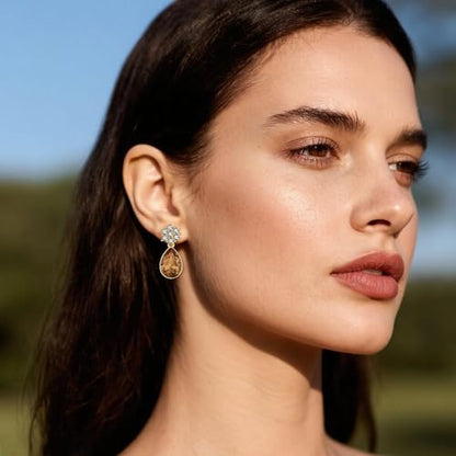 Elegant Austrian Crystal Teardrop Dangle Earrings for Women,14K Gold Plated Flower Drop Earrings Jewelry Gift for Birthday Wedding Anniversary - color: Light Topaz