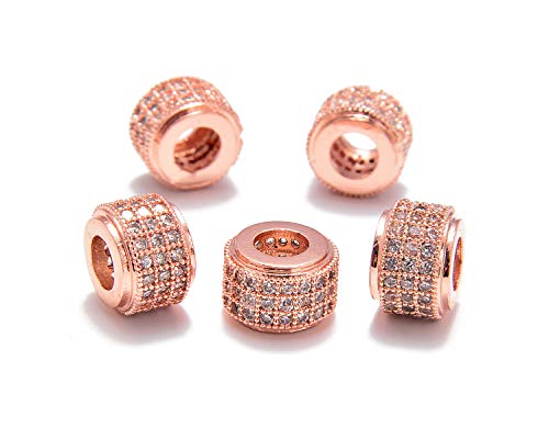 AD Beads Zircon Pave Rhinestones Big Hole Rondelle Spacer Beads 6x7mm 5Pcs Clear on Rose Gold - color: 5 Pcs Clear on Rose Gold 3 Row Rondelle (6x7mm)