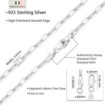 18k Gold Plated 925 Sterling Silver Chain Necklace for Women,3.0mm Thin Sturdy Paperclip Chain, Layering Necklace Tarnish Resistant Dainty Jewelry Gift 18/20/22/24/26 Inch - color: Silver, size: 18 Inch