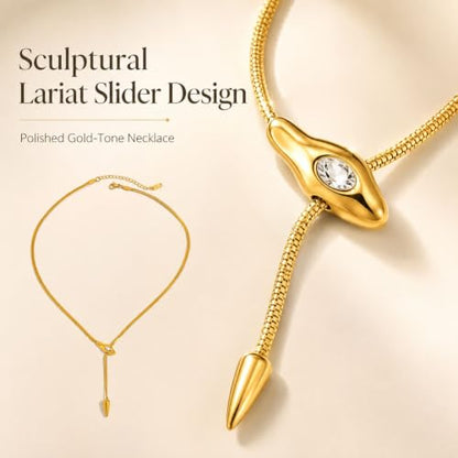 Roe Dolph Snake Chain Lariat Necklace for Women Gift Fashion Accessory Adjustable Y Necklace Sliding Bead Drop Pendant Gold Tone Silver Tone - color: A3：gold