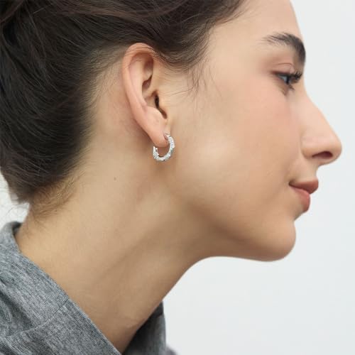 Dainty Gold Huggie Hoop Earrings for Women - 18K Gold Plated Cubic Zirconia Lightweight Mini Double Hoops Earrings for Everyday Wear - style: Small Hoops Earrings Silver