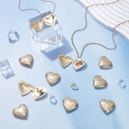 UNICRAFTALE Golden Locket Pendants Small Heart Photo Frame Charms Metal Memory Locket Charms Heart Picture Frame Bouquet Charm for DIY Jewelry Making - style: Heart around Flower