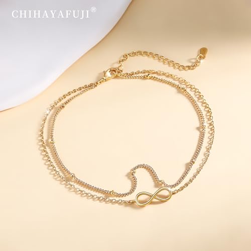 Sterling Silver Ankle Bracelets for Women Gold Waterproof Non Tarnish Beaded Chain Layered Stacking Dainty Butterfly Plus Size Large Anklet Summer Beach Vacation Jewelry Gift - color: gold3