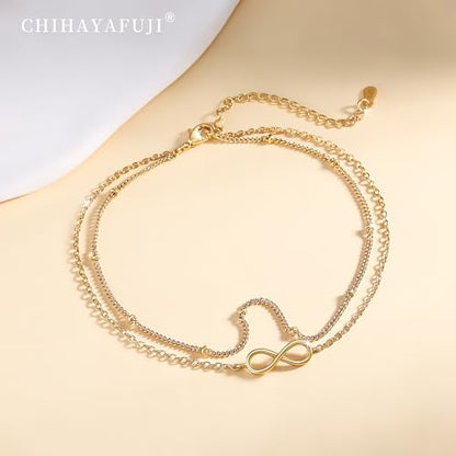 Sterling Silver Ankle Bracelets for Women Gold Waterproof Non Tarnish Beaded Chain Layered Stacking Dainty Butterfly Plus Size Large Anklet Summer Beach Vacation Jewelry Gift - color: gold3