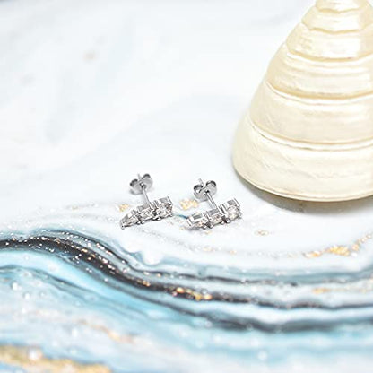 Sterling Silver Ear Climber Earrings with Post - Hypoallergenic Cubic Zirconia Mini Ear Crawler Earrings - Studs - Dainty Minimalist Earrings - Gifts for Birthday, Wedding