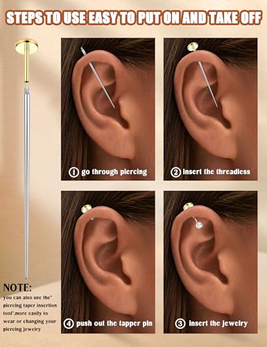 ORAZIO Flat Back Stud Earrings for Women Helix Tragus Nose Piercing Jewelry | Hypoallergenic Surgical Steel Internal Thread Flatback Stud for Medusa Lip Labret Cartilage Conch Piercing Jewelry Single PC