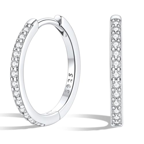 Silvora 925 Sterling Silver Huggie Hoop Earrings for Women, Small Hoop Earrings for Women, Cubic Zirconia Cartilage Earrings for Sensitive Ears, 6/8/10/12/14/16/18/20mm - color: B.Sterling Silver–White Gold Plated, size: 14MM