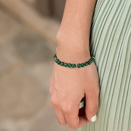POTESSA Healing Stone Beaded Bracelets for Women Semi-Precious Gemstones Bracelets Pearl Beaded Bracelet Adjustable Strand Bracelets 6MM - color: Malachite