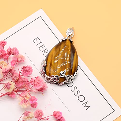 LE SKY Natural Stone Pendants Waterdrop Shape Mixed Crystal Agate Alloy Base Pendant Charms for Jewelry Making DIY Random 5 Pcs