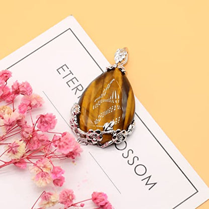 LE SKY Natural Stone Pendants Waterdrop Shape Mixed Crystal Agate Alloy Base Pendant Charms for Jewelry Making DIY Random 5 Pcs