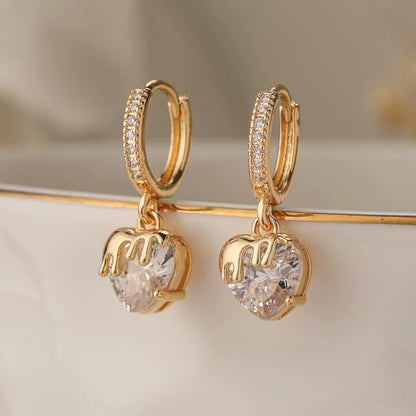 Huggie Earrings for Women - 14K Gold Plated Heart Earrings, Small Love Heart Drop Dangle Huggie Charm Earring, Dainty Huggie Hoop Earrings for Women - color: Gold-Heart-03